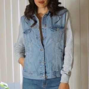 Light blue Denim Jacket w/ Gray sweatshirt Sleeves Size S